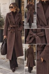Kabát s páskem DARK BROWN
