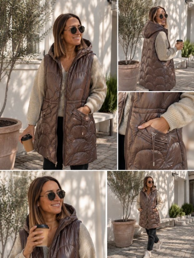 Dlouhá vesta na zip / BROWN / L